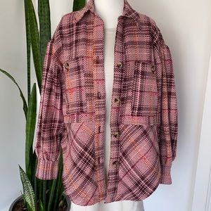 Anthropologie Pink Plaid Shirt Jacket “Shacket”